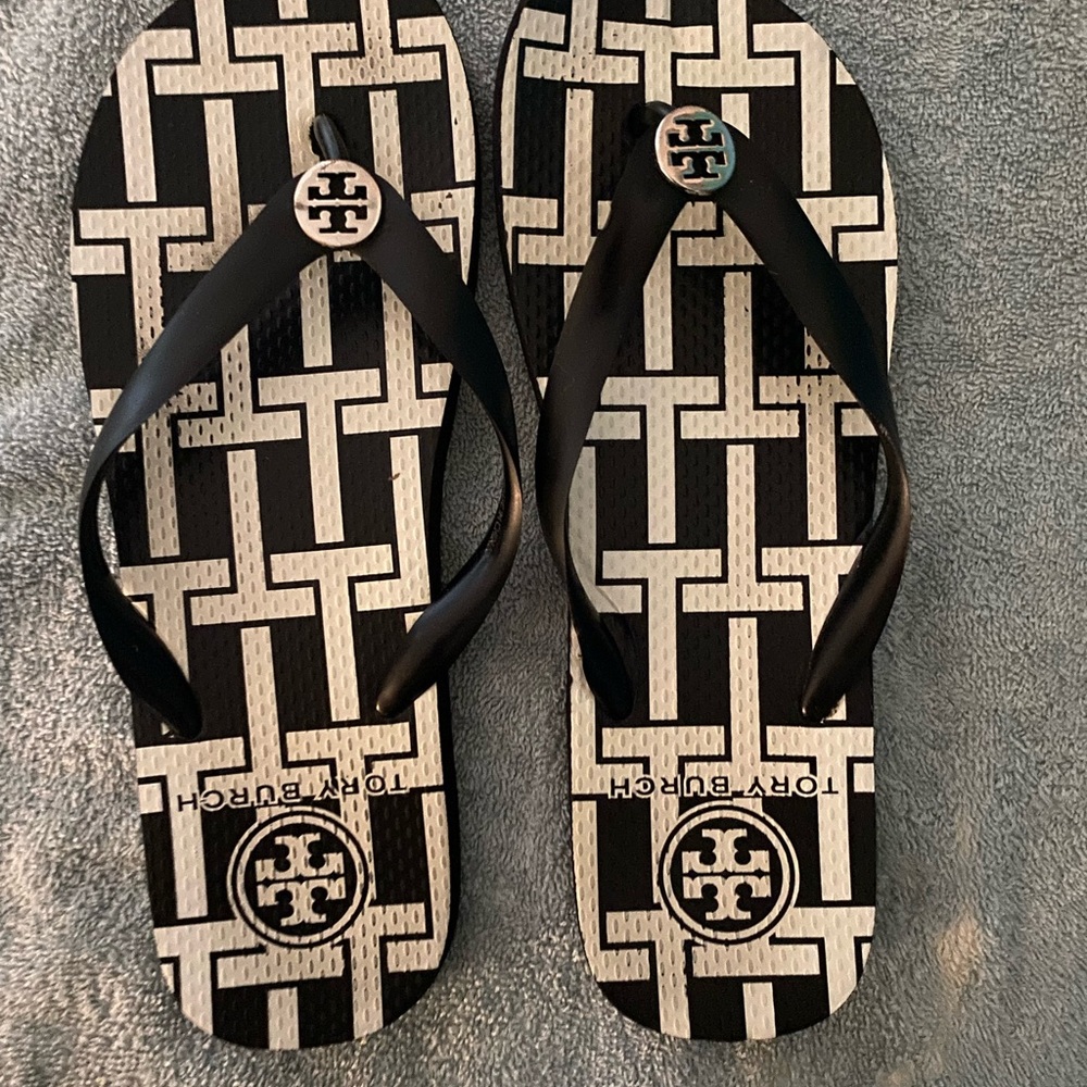 Tory Burch Black and White Flip Flops